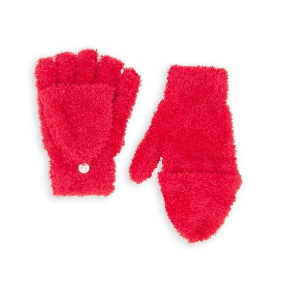 New Fashion Nova Fuzzy Flip Top Gloves Mittens Red Button Fingerless